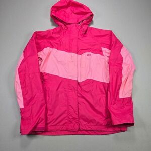 Helly Hansen Rain Jacket Womens Large Helly Tech Packable Hooded Pink Shell L